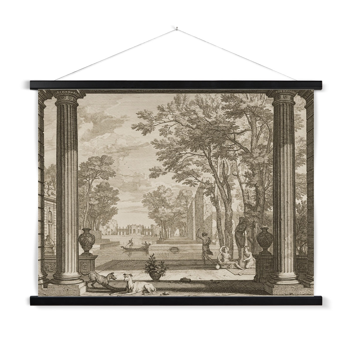 A ready to hang, vintage etching of an elegant, whimsical Italian garden.
A premium print that comes ready to hang. Our slimline wooden poster hangers come with a discrete magnetic fastening to keep your prints perfectly secure. Hand-crafted from beautiful, solid wood, our picture hangers are ideal for displaying prints using a simple, contemporary design.
The Paradise Falls print features warm sepia shades of vintage cream and chocolate charcoal brown.