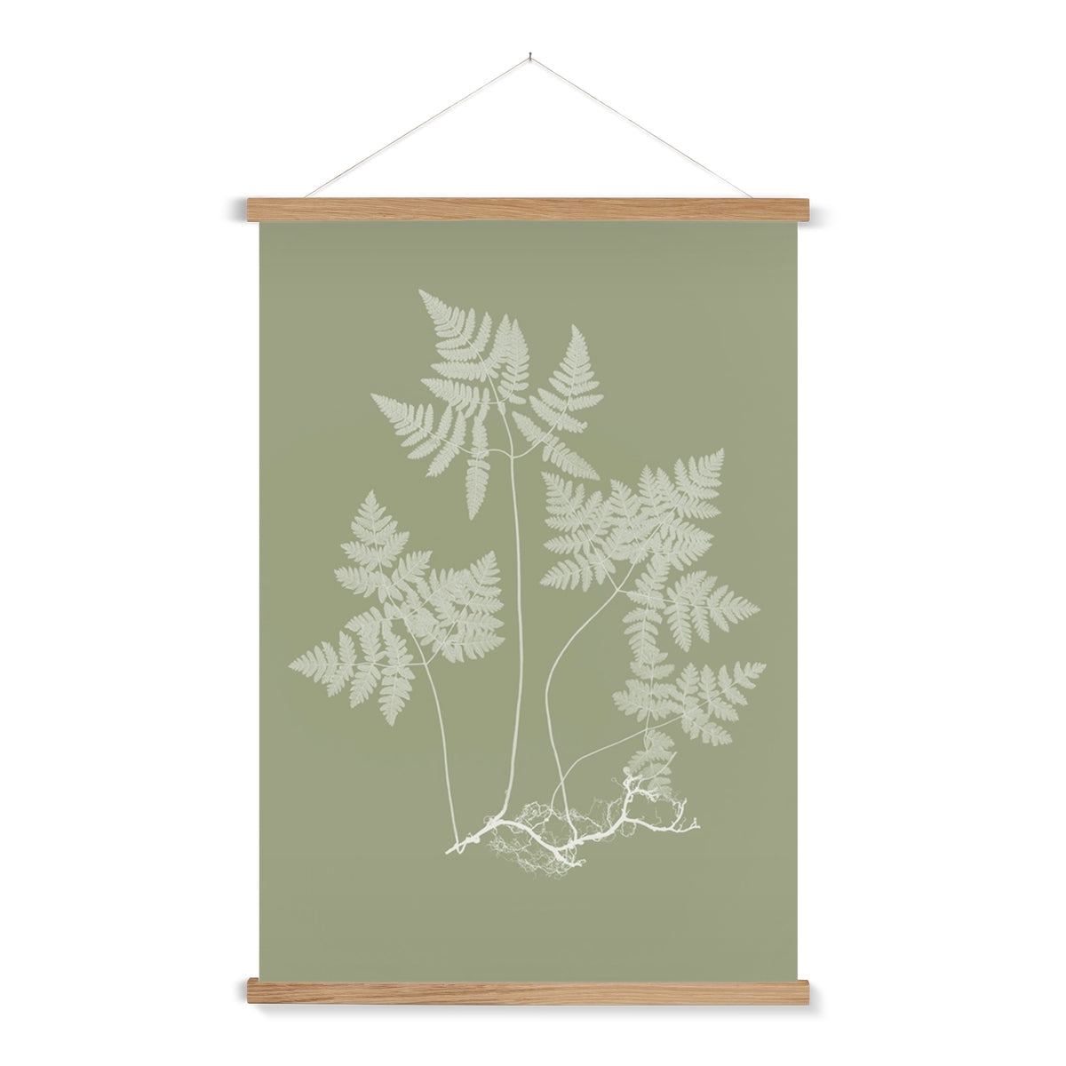 A delicate botanical study of a fern with a wooden hanger included. Part of a pair.
A premium print + slimline wooden poster hanger with a discrete magnetic fastening to keep your prints perfectly secure. Hand-crafted from beautiful, solid wood, our picture hangers are ideal for displaying prints using a simple, contemporary design. When you want to update your style, simply change the print.
The Eucalyptus Fern 1 print features green and ivory.
+ Free International Shipping.