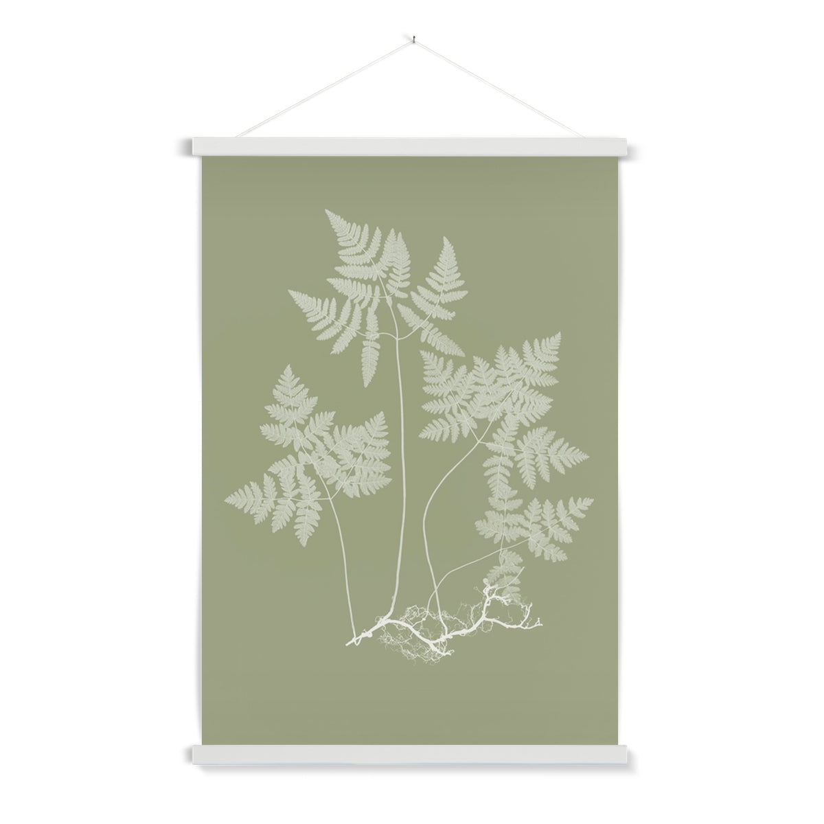 A delicate botanical study of a fern with a wooden hanger included. Part of a pair.
A premium print + slimline wooden poster hanger with a discrete magnetic fastening to keep your prints perfectly secure. Hand-crafted from beautiful, solid wood, our picture hangers are ideal for displaying prints using a simple, contemporary design. When you want to update your style, simply change the print.
The Eucalyptus Fern 1 print features green and ivory.
+ Free International Shipping.