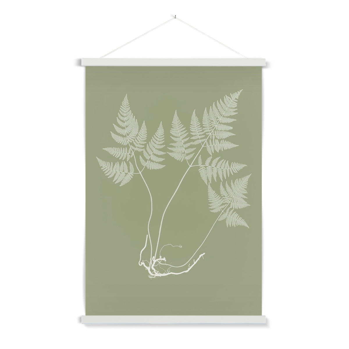 A delicate botanical study of a fern with a wooden hanger included. Part of a pair.
A premium print + slimline wooden poster hanger with a discrete magnetic fastening to keep your prints perfectly secure. Hand-crafted from beautiful, solid wood, our picture hangers are ideal for displaying prints using a simple, contemporary design. When you want to update your style, simply change the print.
The Eucalyptus Fern 2 print features green and ivory.
+ Free International Shipping.