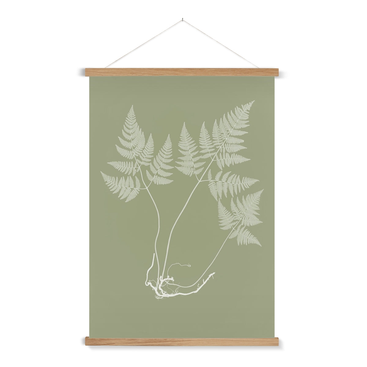 A delicate botanical study of a fern with a wooden hanger included. Part of a pair.
A premium print + slimline wooden poster hanger with a discrete magnetic fastening to keep your prints perfectly secure. Hand-crafted from beautiful, solid wood, our picture hangers are ideal for displaying prints using a simple, contemporary design. When you want to update your style, simply change the print.
The Eucalyptus Fern 2 print features green and ivory.
+ Free International Shipping.