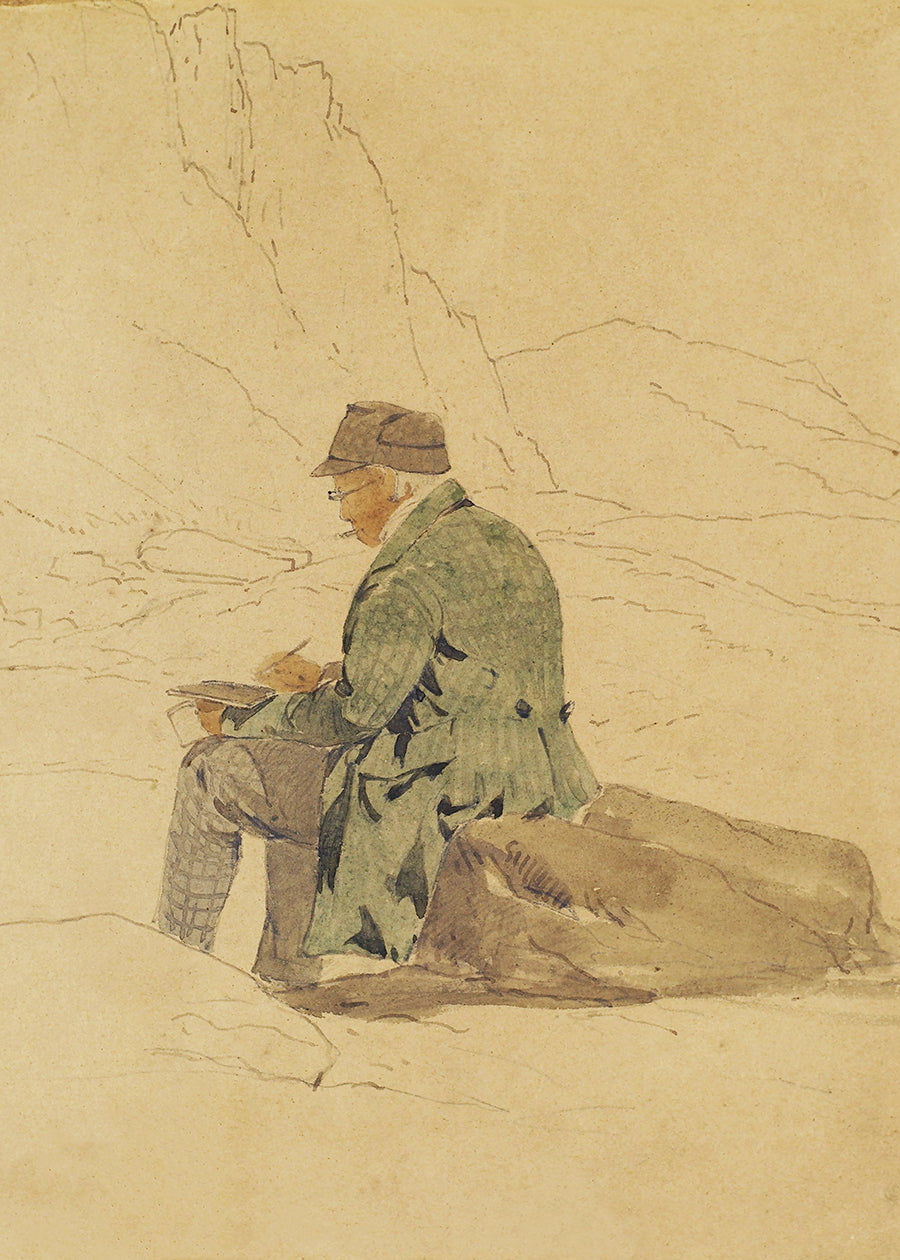 A tonal vintage watercolour of a man drawing in the outdoors. A charming print that will add patina and whimsy to your space.
Featuring grey, blue, tan and warm neutrals.
A museum-quality fine art print with a lightly textured, matt finish, using giclée printing techniques that won't fade.