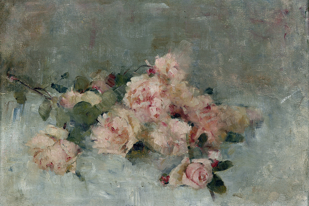 A delightfully rustic, impressionist painting of pink roses strewn across a table.
Featuring blue, pink, crimson, mauve, blush, grey, green and olive.
Please Note the 24"x32" print has a white border.
A museum-quality fine art print with a lightly textured, matt finish, using giclée printing techniques that won't fade.