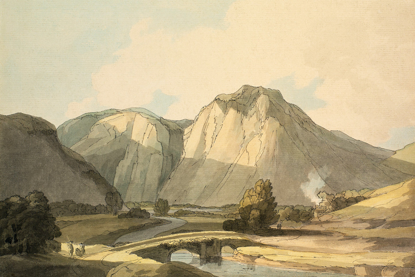 A view of the Welsh landscape done in watercolour with charcoal details.
Featuring blue, warm grey, cream and shades of olive green.
A museum-quality fine art print with a lightly textured, matt finish, using giclée printing techniques that won't fade.