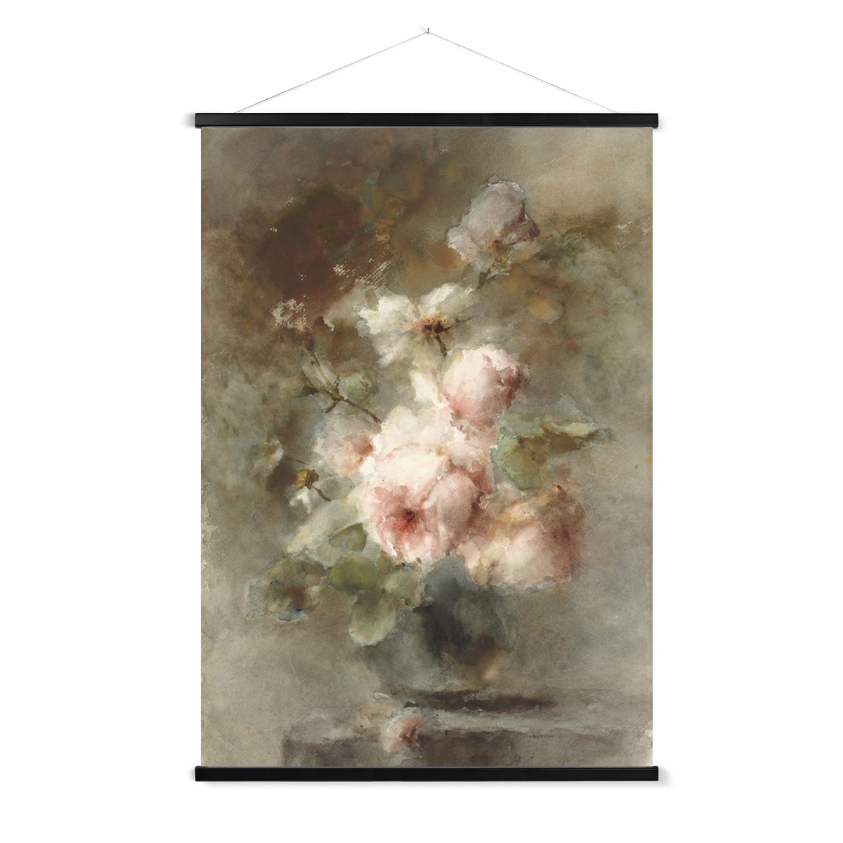 A whimsical watercolour of pink roses in a vase, with a wooden hanger included.
A premium print + slimline wooden poster hanger with a discrete magnetic fastening to keep your prints perfectly secure. Hand-crafted from beautiful, solid wood, our picture hangers are ideal for displaying prints using a simple, contemporary design. When you want to update your style, simply change the print.
The Rose Wash print features green, ivory, brown, tan, pink and grey.
+ Free International Shipping.