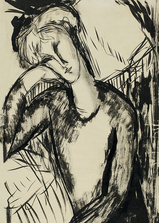 An abstract depiction of a seated female subject. This print is great for adding texture to a space.

Featuring beige and black.
A museum-quality fine art print with a textured, matt finish, using giclée printing techniques that won't fade.