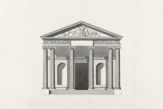 A vintage architectural study of an Acropolis like temple.