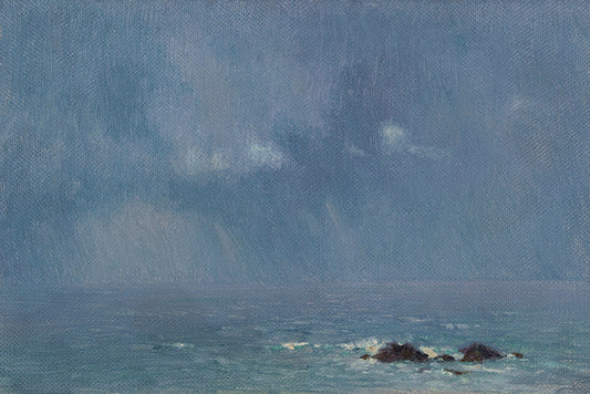 A beautiful moody painting of the ocean. 