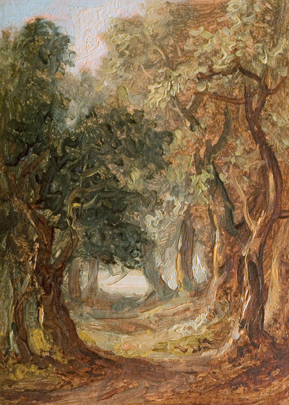 A vintage painting of a grove of trees.