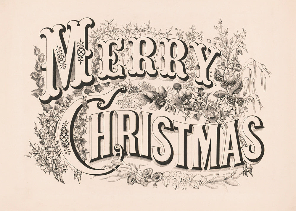 Embrace the holiday season with this beautifully crafted vintage typographical Merry Christmas graphic that honours classic design traditions.&nbsp;

Featuring vintage cream and black.
A museum-quality fine art print with a lightly textured, matt finish, using giclée printing techniques that won't fade.