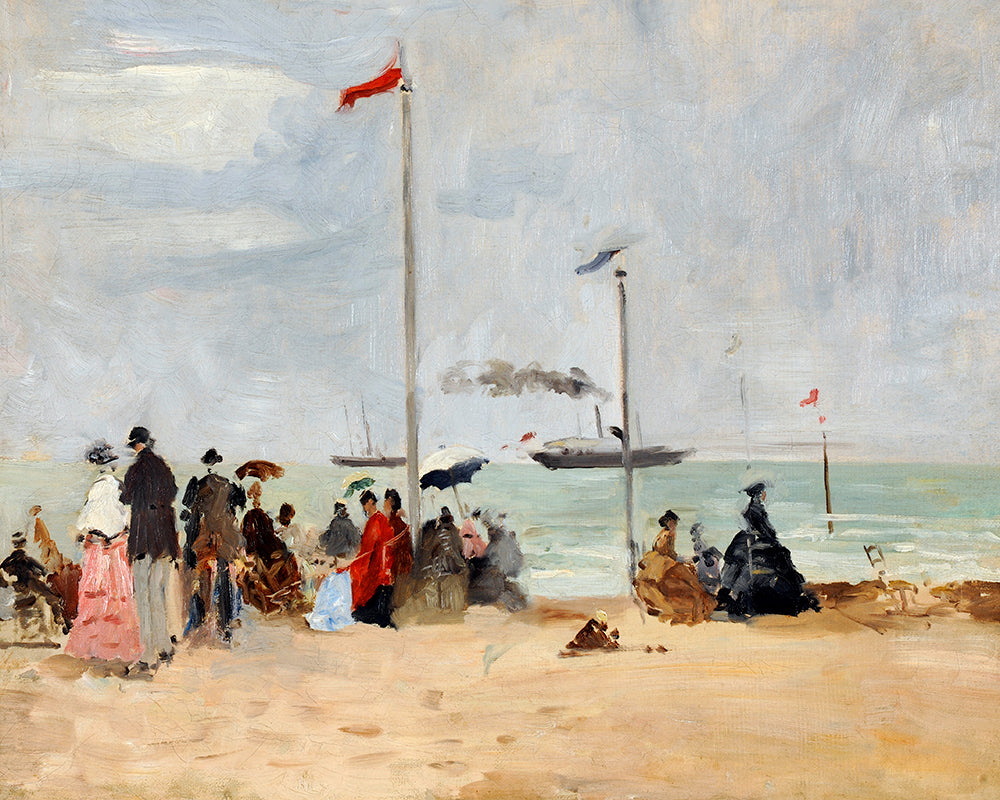 An impressionist painting of people watching&nbsp;an ocean race from&nbsp;the beach.&nbsp;