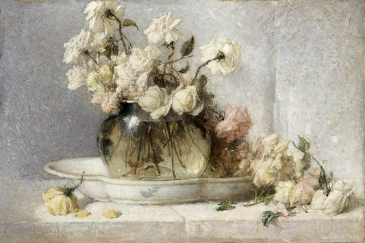 A romantic, vintage painting of pretty pastel roses.