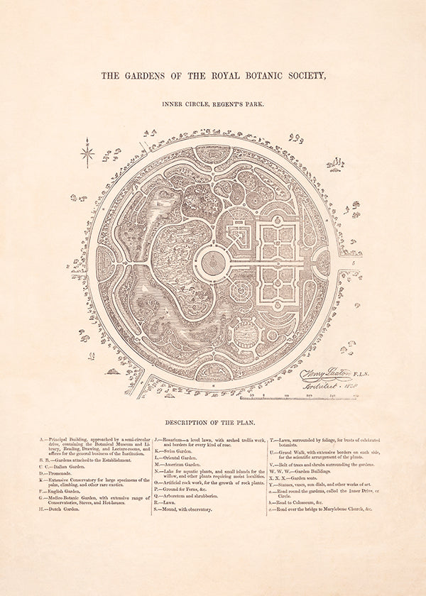 A vintage garden plan from The Royal Botanic Society.