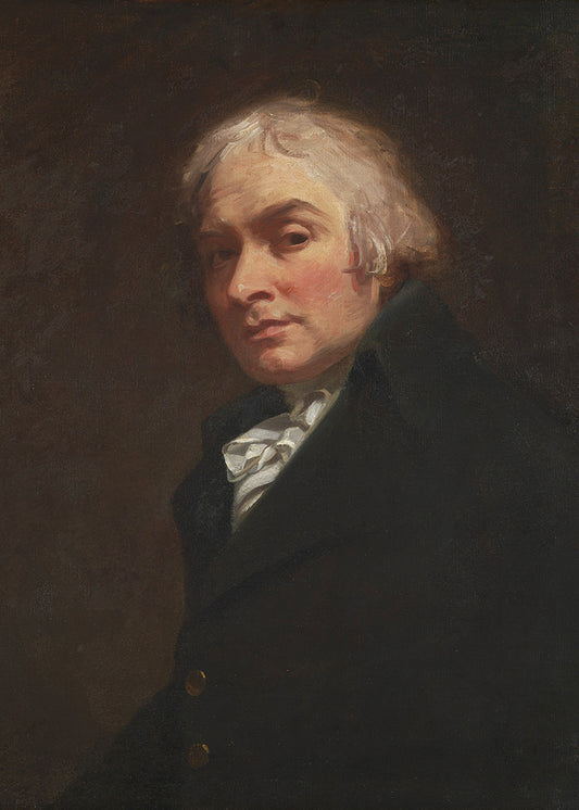 A vintage impressionist portrait of a man, set on a dark background.