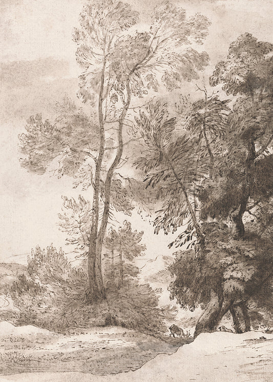 A rustic print of trees in the countryside. This print will add a lovely warm texture to your space.

Featuring grey, black, soft caramel and cream.
A museum-quality fine art print with a textured, matt finish, using giclée printing techniques that won't fade.