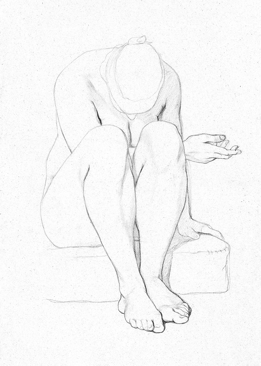 A simple but elegant sketch of a seated female, on a textured background.