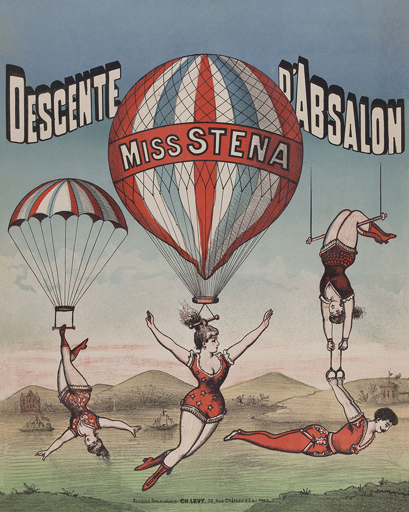 A delightful vintage poster of a balloon acrobat.