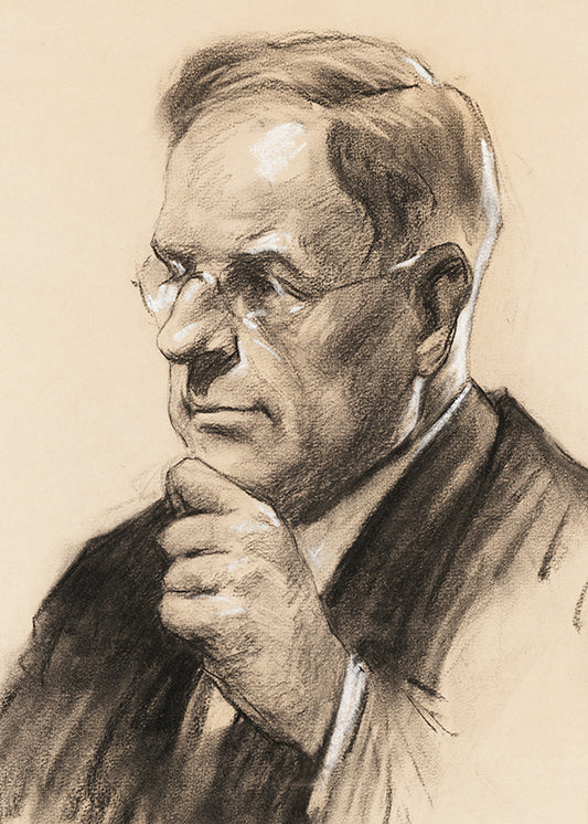 A black and white charcoal sketch of a male pastor preaching to the crowd. This print has lovely contrast, texture and technique.

Featuring black, grey and white on a creamy caramel background.
A museum-quality fine art print with a lightly textured, matt finish, using giclée printing techniques that won't fade.