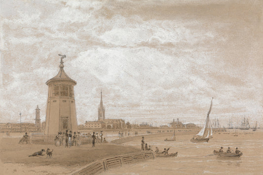 A moody, rustic pastel drawing of a city harbour.&nbsp;

Featuring neutral shades, soft caramel, white, grey and charcoal.

A museum-quality fine art print with a lightly textured, matt finish, using giclée printing techniques that won't fade.