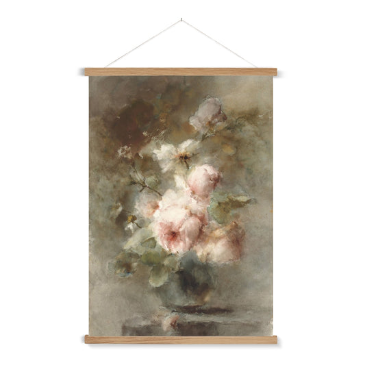 A whimsical watercolour of pink roses in a vase, with a wooden hanger included.&nbsp;

A premium print + slimline wooden poster hanger with a discrete magnetic fastening to keep your prints perfectly secure. Hand-crafted from beautiful, solid wood, our picture hangers are ideal for displaying prints using a simple, contemporary design. When you want to update your style, simply change the print.
The Rose Wash print features&nbsp;green, ivory, brown, tan, pink and grey.
+ Free International Shipping.