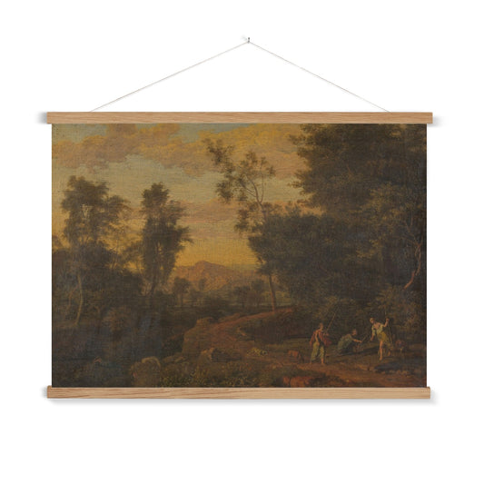 A&nbsp;ready to hang, rustic, muted and moody vintage painting of people traversing a country road. This print has a time worn appearance perfect for vintage lovers.

A premium print that comes ready to hang. Our slimline wooden poster hangers come with a discrete magnetic fastening to keep your prints perfectly secure. Hand-crafted from beautiful, solid wood, our picture hangers are ideal for displaying prints using a simple, contemporary design.
The Expedition print features muted green, yellow, brown, ta
